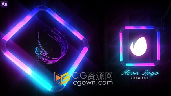 AE模板-3D多彩霓虹灯标志故障技术动画效果游戏品牌公司LOGO片头