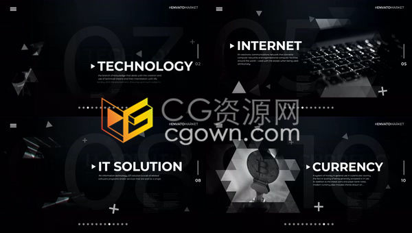 黑白商务风格几何三角形故障转移动画演示IT公司网络主题开场白-AE模板下载