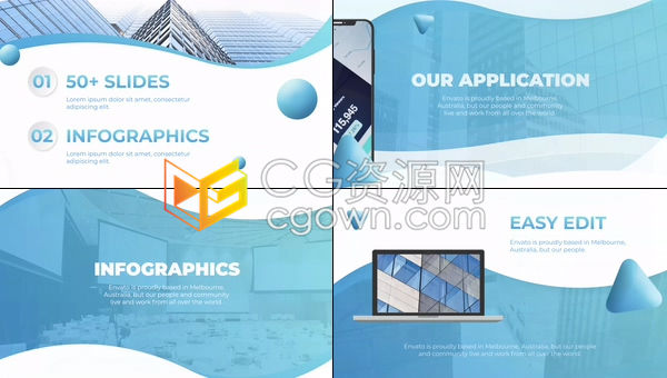 业务推广商业广告公司会议网站活动APP应用程序展示蓝白色调幻灯片演示-AE模板