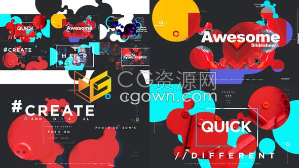 现代时尚跺脚节奏彩色印刷遮罩效果图形排版宣传幻灯片-AE模板