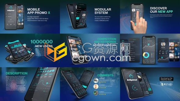 应用程序促销展示手机APP操作界面手指点击划动屏幕开发者介绍工具包-AE模板