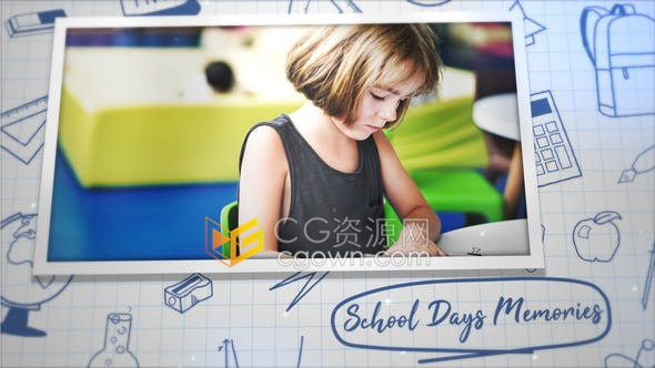 上学时回忆开学幻灯片儿童教育孩子照片动画视频相册制作-AE模板