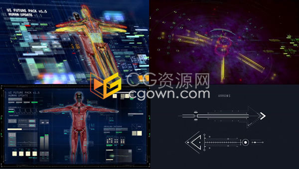 4K高科技数字识别触摸屏幕UI元素动画钢铁侠模块化HUD图形用户界面-AE模板