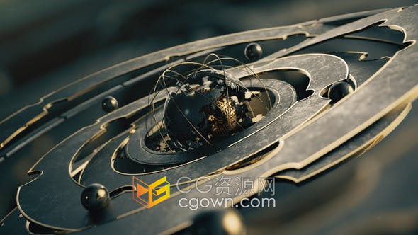 AE模板-环球世界新闻片头金属材质地球仪场景动画视频