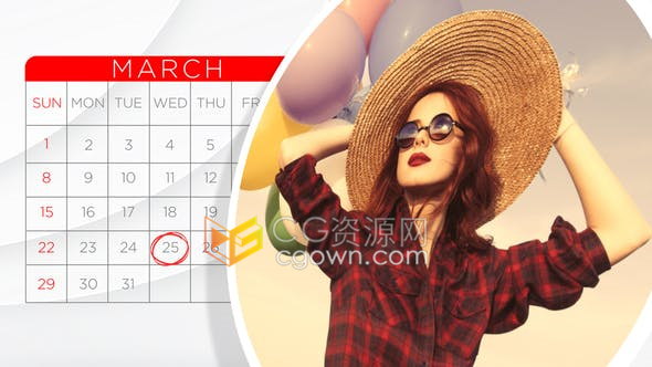 2020年日历时间表展示里程碑旅行照片幻灯片视频相册-AE模板