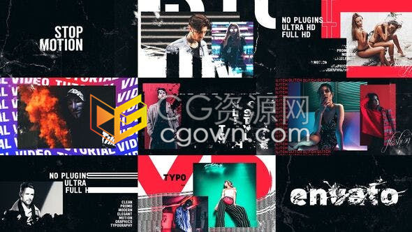 AE模板-4K流行艺术彩色复古朋克风故障简介打字错误独特定格动画开场白