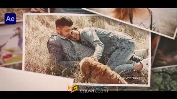 AE模板-温馨漏光效果成长回忆相册多彩活动照片幻灯片