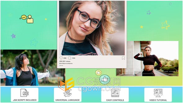 AE模板-彩色时间线展示社交媒体图文信息记录个人写真旅行相册