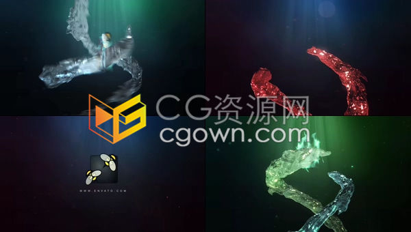 AE模板-三维液体缠绕像龙一样在游动演绎动态水旋转轨迹LOGO片头