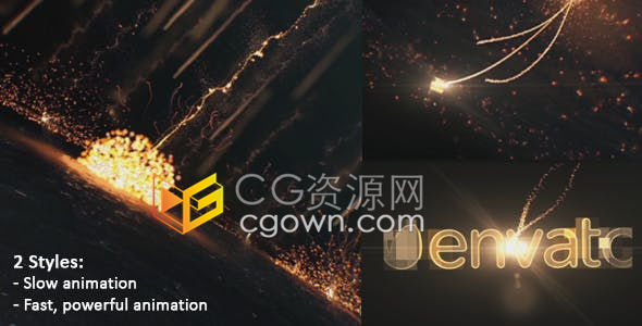 AE模板-3D强大粒子雨落下溅起黄金粒子火花缓慢延伸演绎梦幻LOGO动画