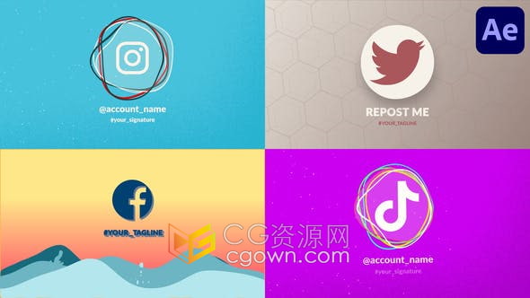 AE模板-4K彩色液体流动飞溅动画社交媒体标语品牌标志LOGO片头