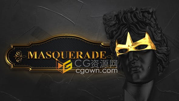 假面具化装舞会音乐会3D古典黑色场景宣传视频片头制作工程-AE模板