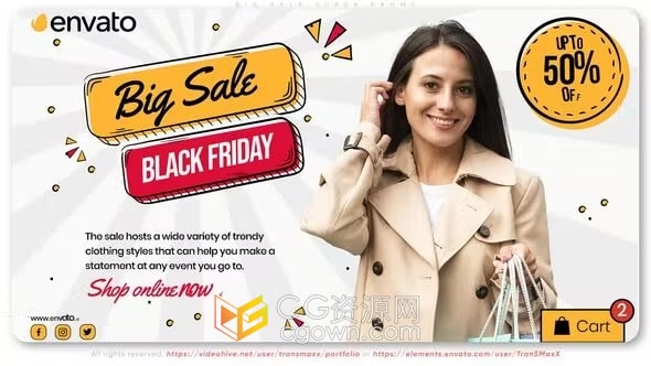 AE模板-通用明亮购物活动宣传片时尚精品服装商店广告视频