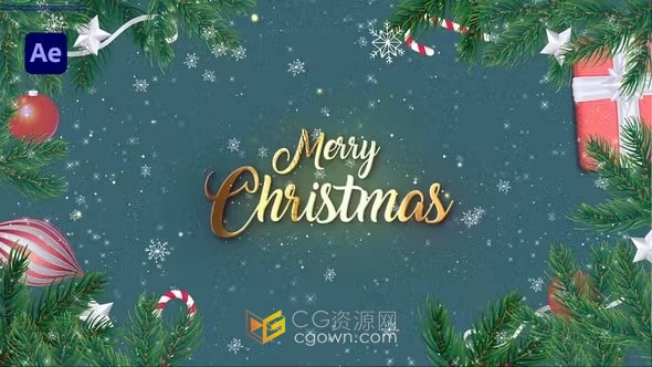 雪花粒子动画圣诞片头节日祝福贺卡-AE模板