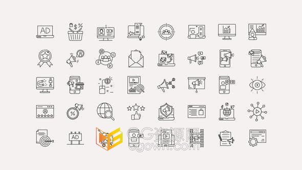 AE模板-40个数字营销线图标SEM互联网技术搜索引擎优化图标动画