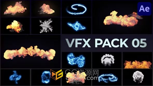 逼真的元素样式叠加VFX特效元素包AE模板