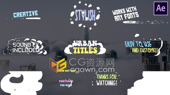 8种手绘烟雾图形元素飞溅动画+2种视频转场效果-AE模板