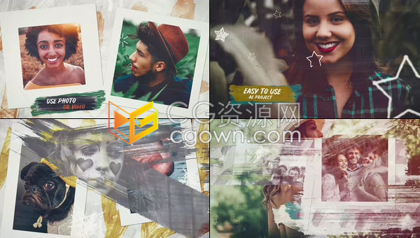 AE模板-美好时光欢乐时刻精彩瞬间笔刷效果唯美浪漫回忆定格视频相册