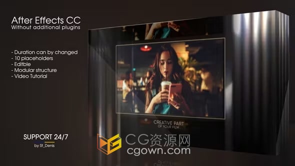 玻璃折射光效反光遮罩图文宣传视频动画制作AE模板