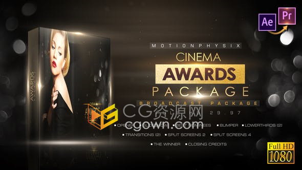 颁奖典礼获奖者晚会活动现场视频制作大气光效高贵设计-AE与PR模板