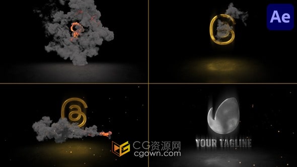 燃烧火焰烟雾标志揭晓AE LOGO动画模板