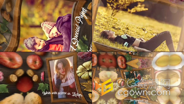 黄金秋季丰收季感恩节特别节日演示视频4K超酷转场幻灯片AE模板相册