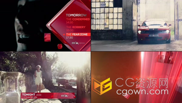 动作电影体育竞技电视广播频道包装元素红宝石玻璃质感模块化转场效果AE模板项目