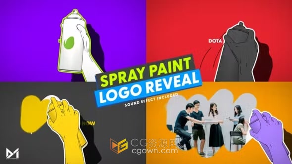 卡通漫画风格喷雾罐喷漆涂鸦标志展示-AE模板