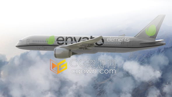空中云层飞行航空客车飞机机身上LOGO图像都可以改-AE模板