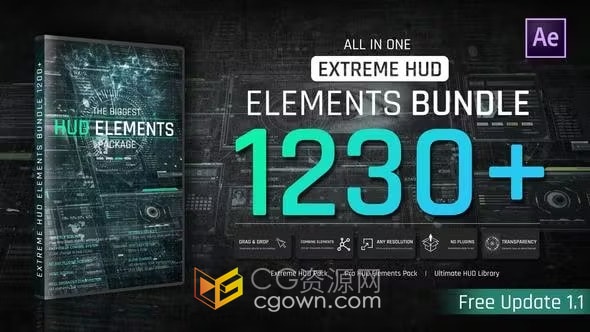 1200+未来科技感图形元素HUD技术图标加载程序地图动画-AE模板