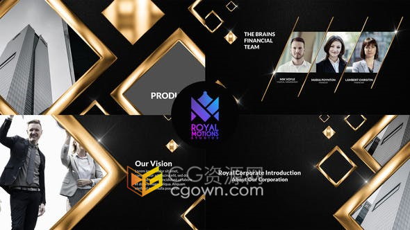 金色图形与黑色背景配色皇家高贵优雅设计公司介绍宣传视频-AE模板