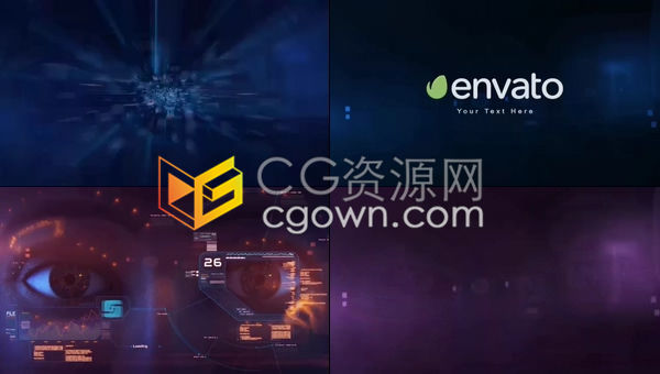 AE模板-复杂高科技风格HUD全息投影科幻界面炫酷眼睛ID身份锁定LOGO演示片头