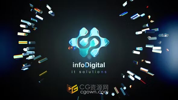 3D爆炸光束块标志动画-AE模板下载