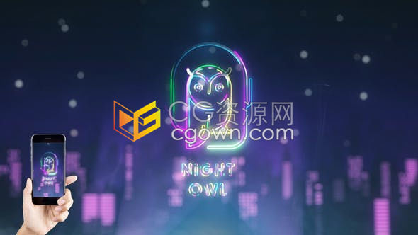 AE模板-夜之城标志展示带霓虹灯城市环境和烟雾效果含手机垂直版本