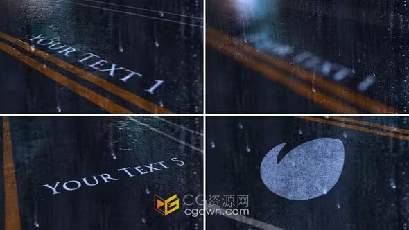 AE模板-雨天沥青路面场景标题和标志开场白
