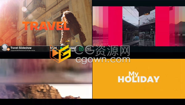 AE模板-欢快节奏探险旅行街道城市观光主题幻灯片含垂直手机竖屏版本