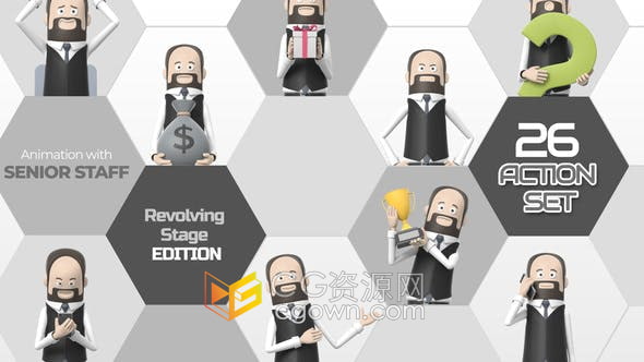 26组动作高级职员3D卡通动画口型同步解释视频效果AE模板