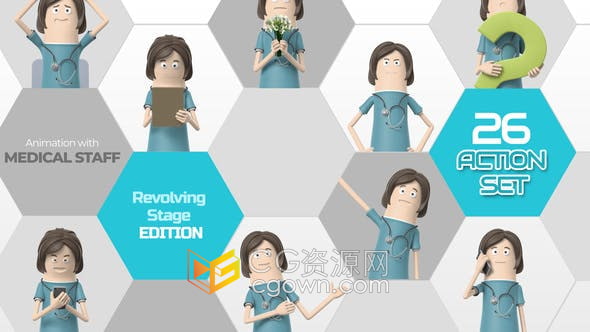 26组动作3D卡通医务人员医生口型同步解释MG动画视频AE模板