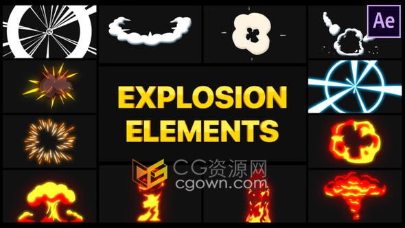 12组卡通图形动画爆炸火焰烟雾特效效果视频动画-AE模板