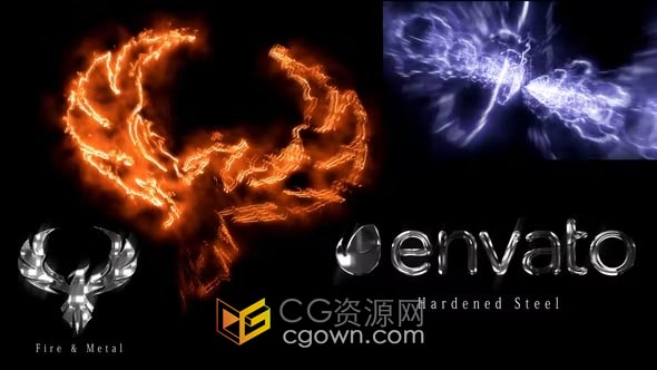 AE模板-炽热的火焰粒子火花金属标志LOGO动画