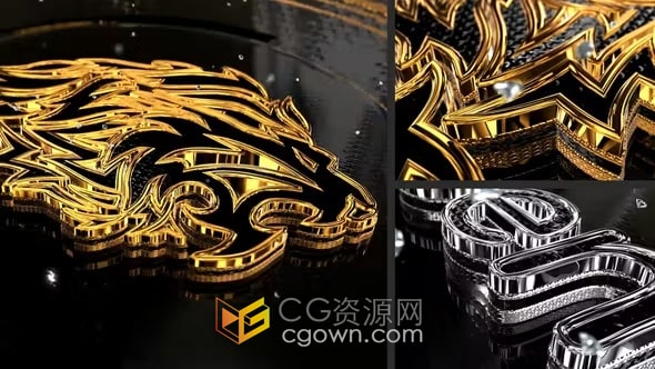 AE模板-围绕金属感标志文字的钻石演绎美丽光芒LOGO动画