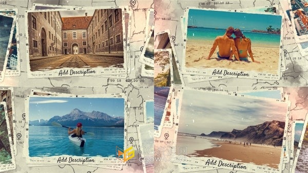 梦想旅行地图标记经纬度照片动画视频相册-AE模板