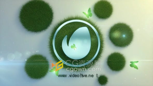 草坪草地展示LOGO动画蝴蝶飞舞自然环保主题宣传介绍片头-AE模板