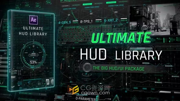 Ultimate HUD Library全息投影科技界面UI图形元素加载程序地图动画-AE模板