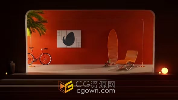 AE片头模板-简单创意度假插图场景标志动画