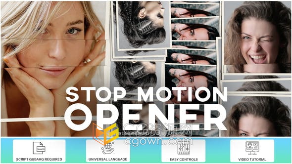 AE模板-4K头像照片拼贴定格动画展示极简活力开场白