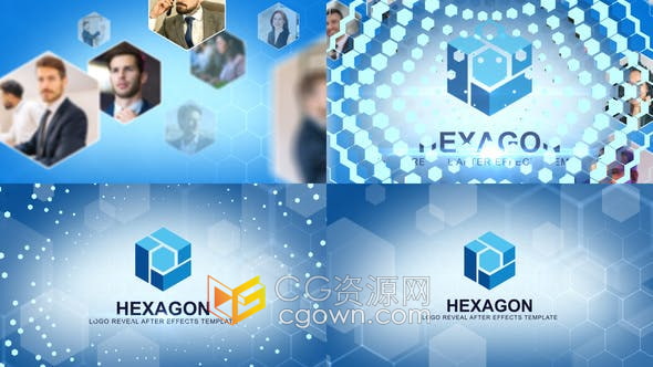 AE模板-干净简约蜂窝状六边形动画展示品牌标志LOGO片头