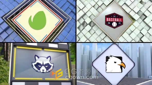 AE标志过渡模板-4种3D标志转场抽象擦拭过场LOGO