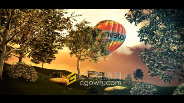 森林3D热气球草地环境场景动画视频片头LOGO效果-AE模板