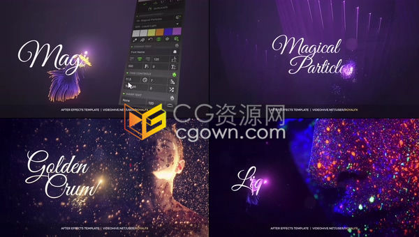 AE脚本/AE模板-神奇手写英文字幕婚礼标题路径粒子动画快速生成魔法效果